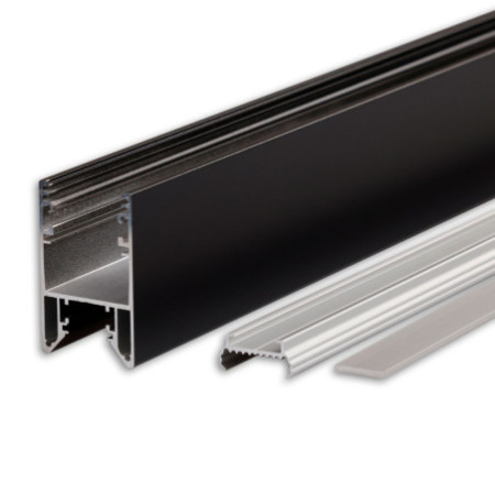 LED Leuchtenprofil HALON Aluminium schwarz RAL 9005, 200cm, mit einklickbarem Kühlstreifen