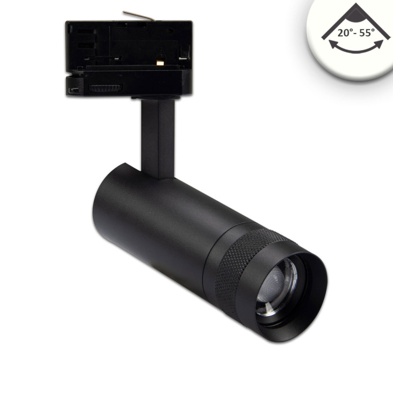 3-Phasen Schienenstrahler fokussierbar, 8W, 20°-55°, schwarz matt, 4000K