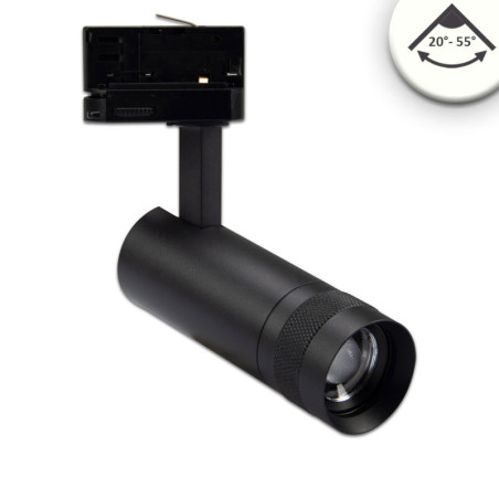 3-Phasen Schienenstrahler fokussierbar, 8W, 20°-55°, schwarz matt, 4000K