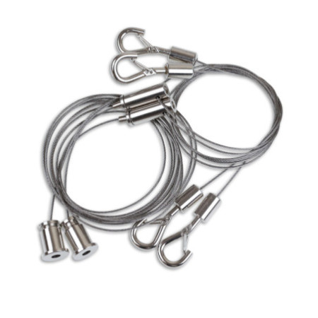 Y-Seilabhängung (2 Stk) mit Karabiner, Klappösen und Rutschklemme inkl. Stahlseil 1,5m
