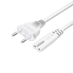 Standard EU-PowerCord Stecker, 2x0,75mm², weiß, 1m