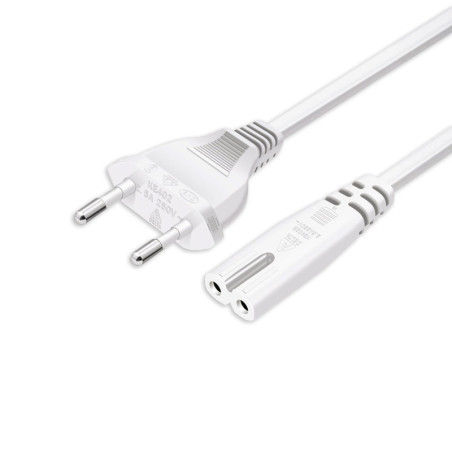 Standard EU-PowerCord Stecker, 2x0,75mm², weiß, 1m