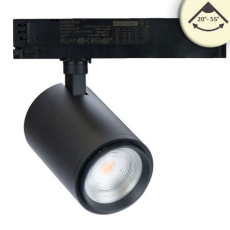 3-Phasen Schienenstrahler fokussierbar, 42W, 20°-70°, schwarz matt, 3000K, CRI92, dimmbar