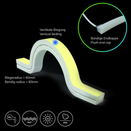 LED NeonPRO RGB+W Custom Flexband B13H13, 24V DC, 14,4W, IP67, 5m Rolle, 140 LED/m, inkl. Clips