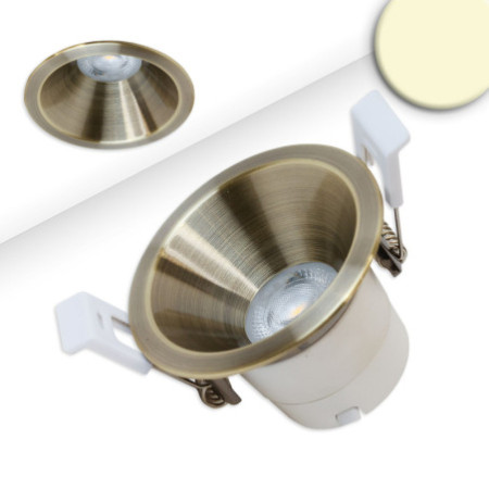 LED Einbaustrahler BACK60, messing geb., rund, 5W, CRI90, 2700K, rückversetzt, UGR unter 12, dimmbar