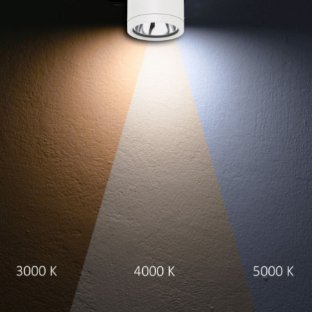 LED Deckenaufbaustrahler IP65, weiß, 10W, ColorSwitch 3000|4000|5000K, dimmbar