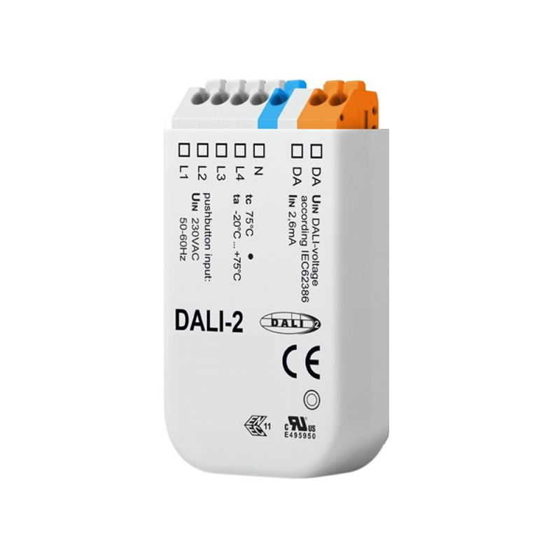 DALI Master-Steuerung Universal für 4 Adressen / 4 Gruppen via 4 Push-Taster, DALI-Bus Spannung