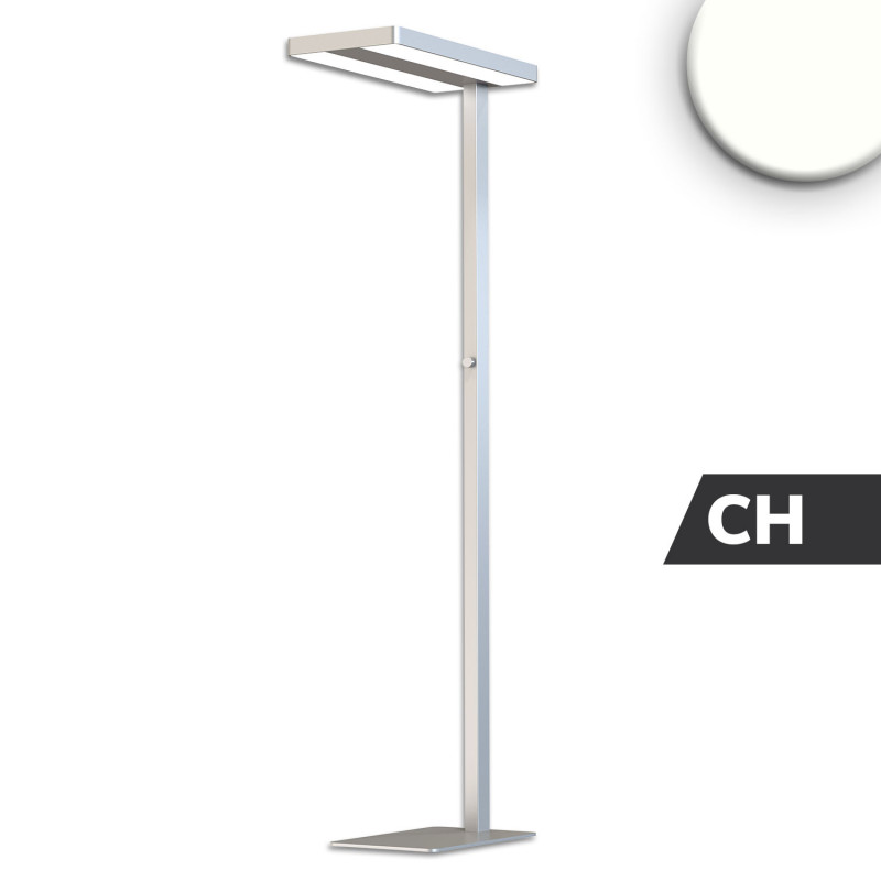 LED Office Pro Stehleuchte Up&Down, 40W+40W, UGR unter 19, silber, neutralweiß, Dimm-Regler, CH-Stecker