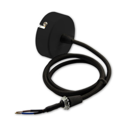 Deckenbaldachin rund 60mm, schwarz inkl. 2-pol. Stoffkabel 1,5m