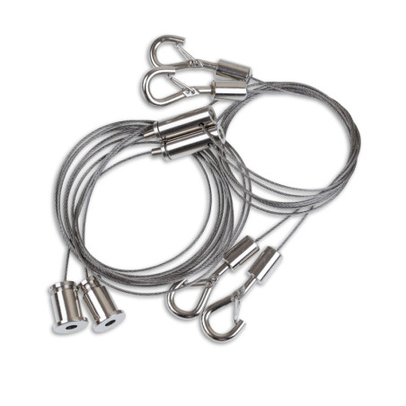 Y-Seilabhängung (2 Stk) mit Karabiner, Klappösen und Rutschklemme inkl. Stahlseil 1,5m