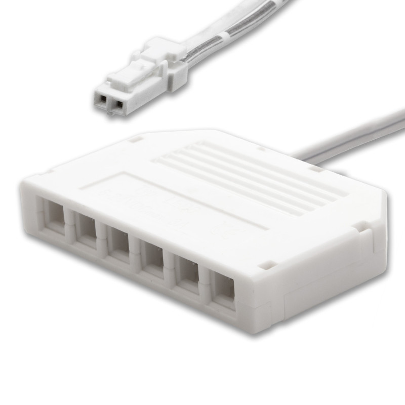 MiniAMP 6-fach Verteiler (1 male-Stecker an 6 female-Buchsen), 30cm, 2-polig, weiß, max. 3,5A