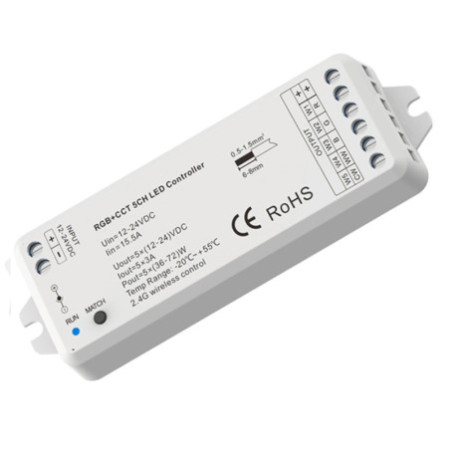 Sys-Pro RGB+CCT Funk Mesh PWM-Dimmer, 1-5 Kanal, 12-24V DC 5x3A