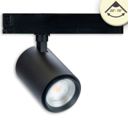 3-Phasen Schienenstrahler fokussierbar, 42W, 20°-70°, schwarz matt, 3000K, CRI92, DALI dimmbar